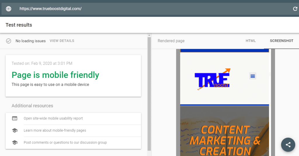 google mobile friendly test