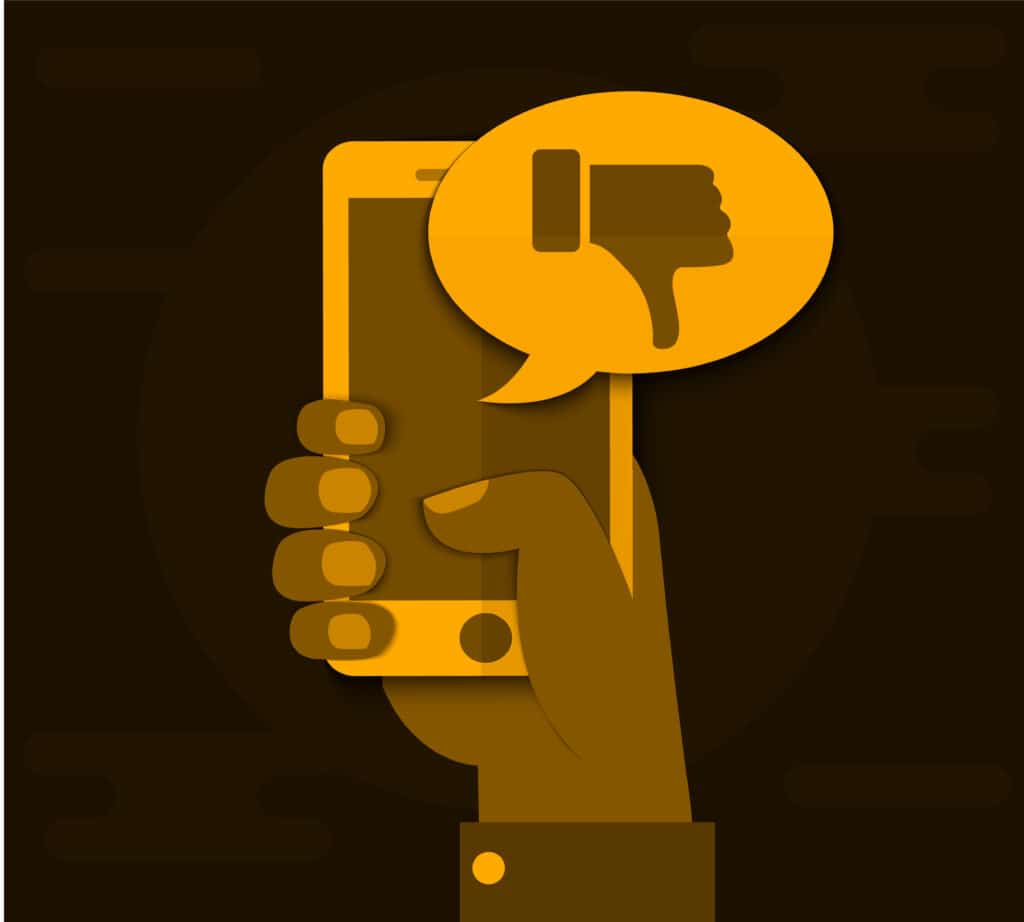 person leaving negative review on phone