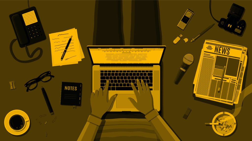 journalist working on story