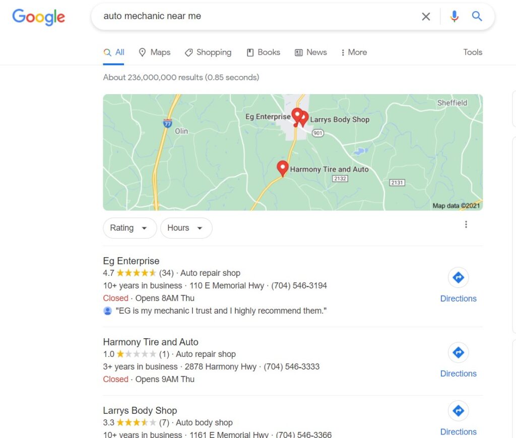 example of google my business search